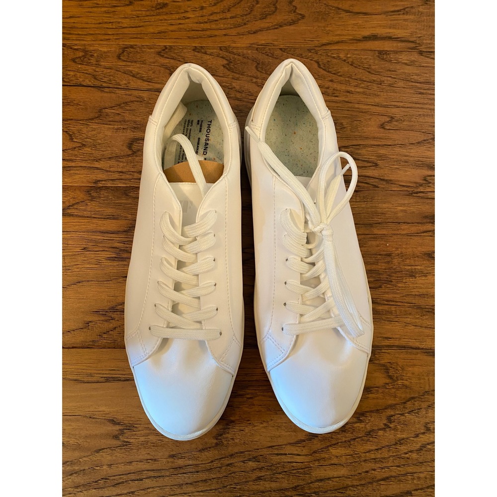 Thousand Fell Mens Lace Up White Vegan Leather Sustainable Sneakers Size 13